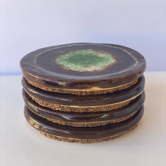 Handmade Ceramic Pottery Coasters with Crushed Glass/Crystal Center - Picture 8 of 9
